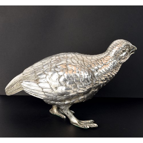 2134 - London Silver Grouse Table Ornament, maker EB, approx 13cm tall, total weight 606g.