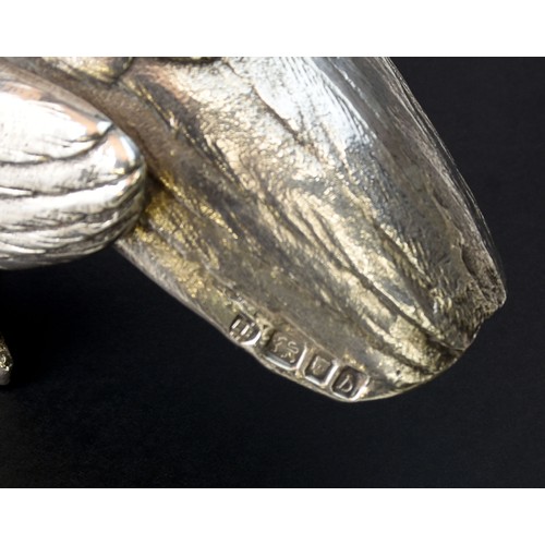 2134 - London Silver Grouse Table Ornament, maker EB, approx 13cm tall, total weight 606g.