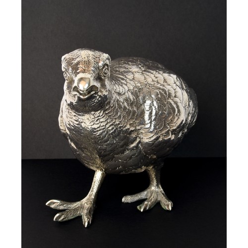 2134 - London Silver Grouse Table Ornament, maker EB, approx 13cm tall, total weight 606g.