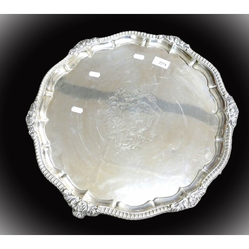 2274 - Large London Silver Salver, approx 46cm in diameter, supported on four scrolling bracket feet, 82oz ... 