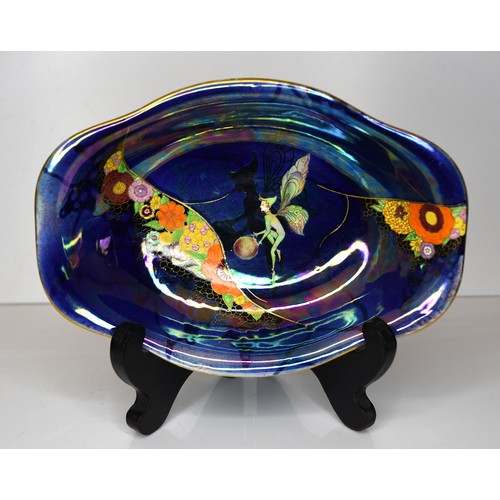 Carlton Ware Dish - Fairy on Blue Ground, approx 22cm across.