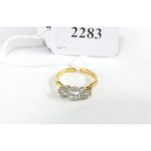 2283 - 18ct Gold 3 Stone Diamond Ring Approx 1.5ct h/f. Approx 4.5g Overall Weight. Extending Ring Size.
