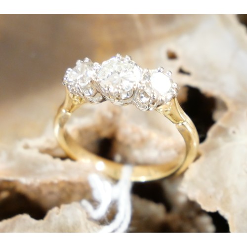 2283 - 18ct Gold 3 Stone Diamond Ring Approx 1.5ct h/f. Approx 4.5g Overall Weight. Extending Ring Size.