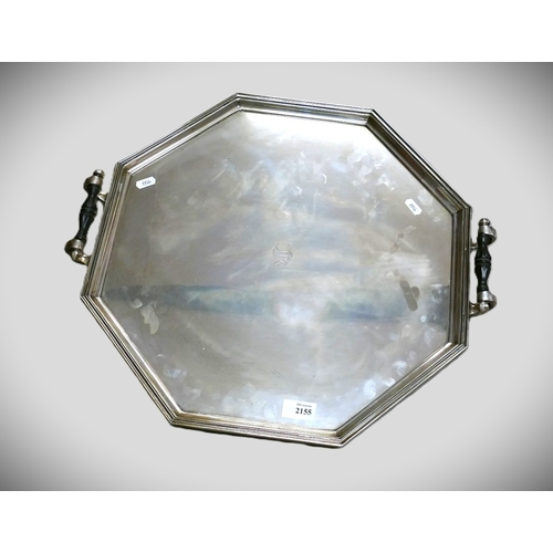 Heavy Sheffield Silver Octagonal Shaped Tea Tray, Central Letter "S" approx 51.5cm across handles total weight 3190g