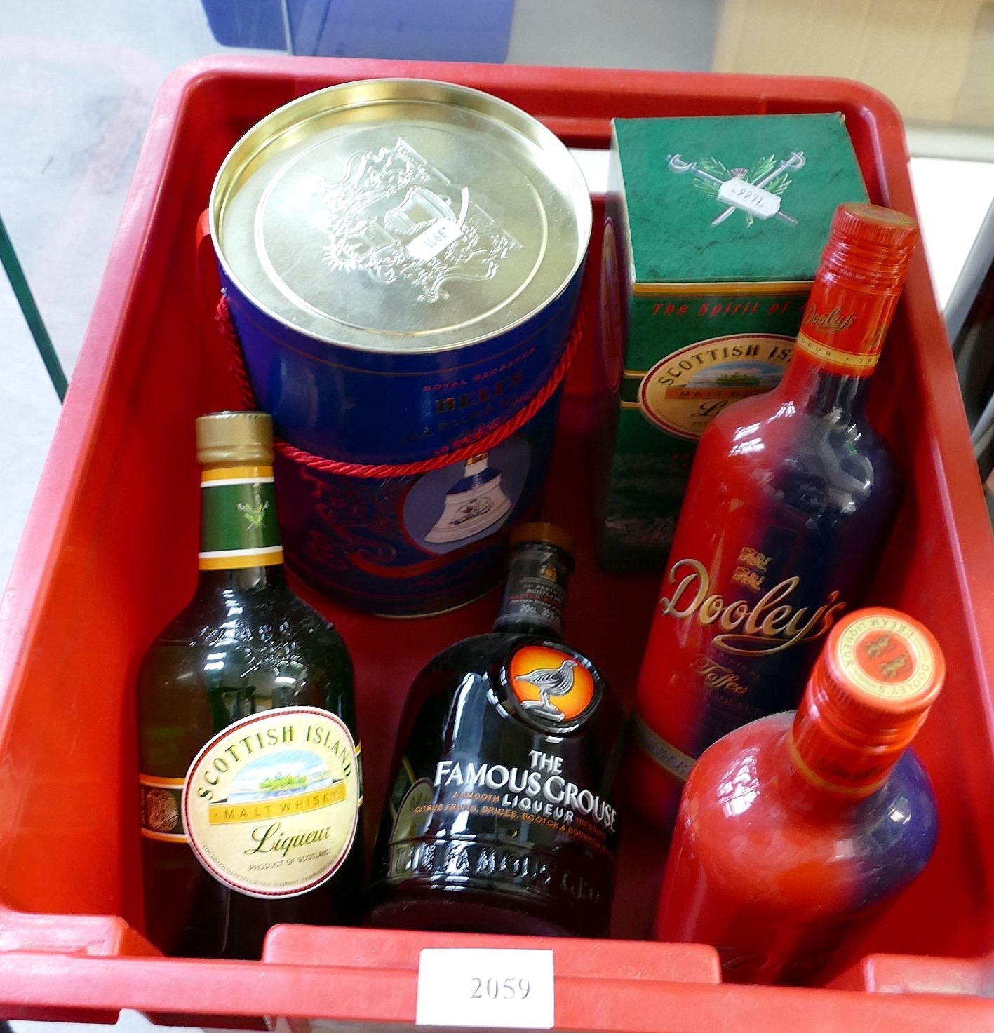 Box - Bottle of Bells Scotch Whisky, Five Bottles of Assorted Liqueurs.