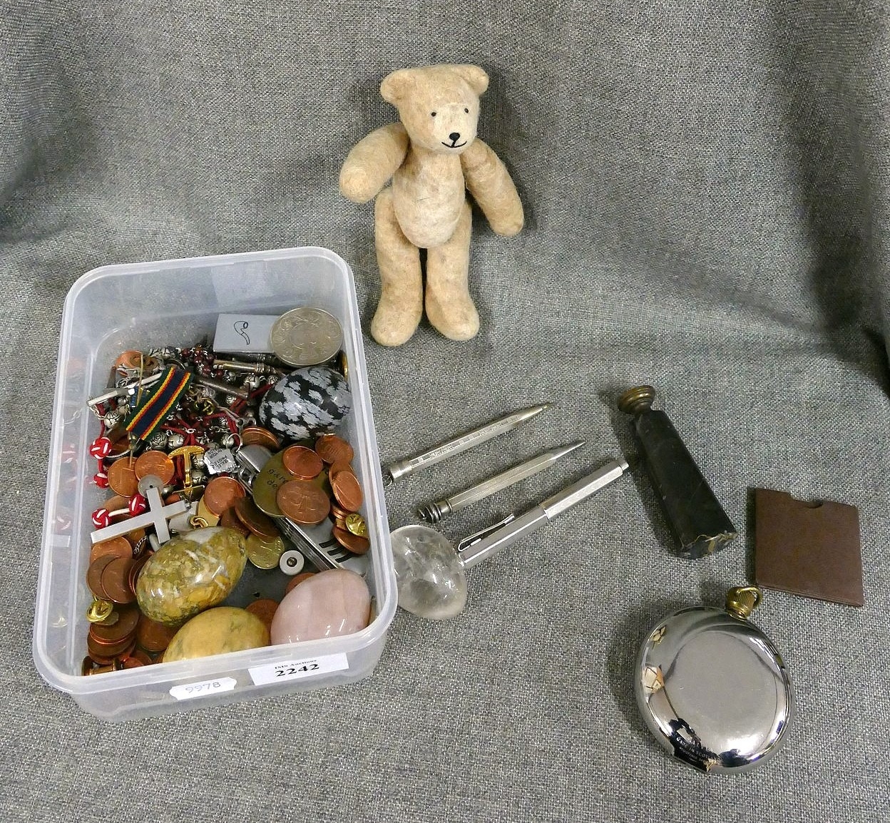 Box - Two Silver Propelling Pencils, Miniature Plush Teddy Bear ...