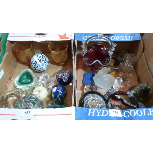 129 - Two boxes of paperweights and other glassware