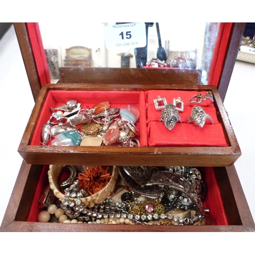 15 - A box of costume and silver jewellery