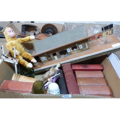 150 - A box of Wisdens, model railway station etc.