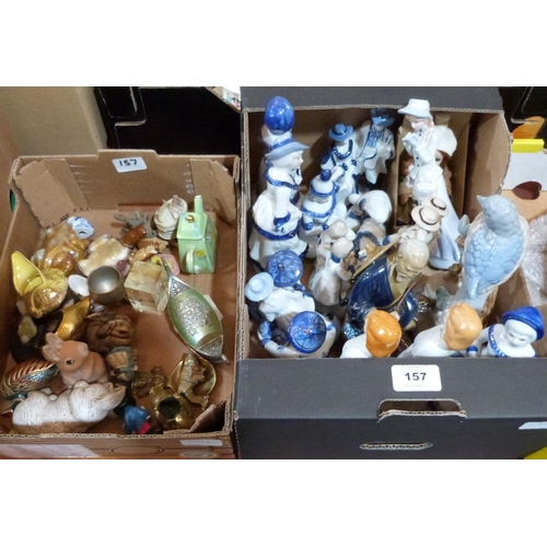 157 - Two boxes of ceramic figures and sundries