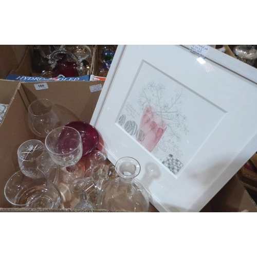 160 - A box of glassware etc.