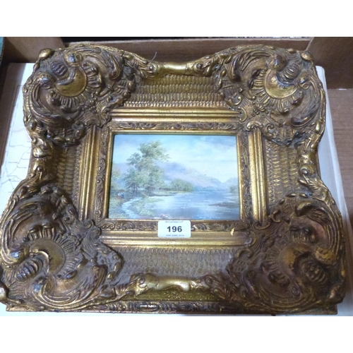 196 - A small landscape oil on board in heavy gilt frame. Of recent date