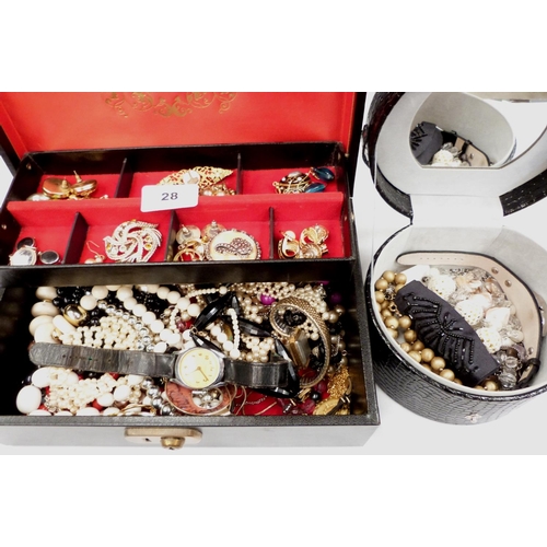 28 - Two jewellery boxes of costume jewellery