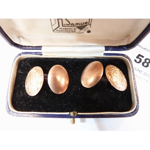 58 - A pair of 9ct oval foliate engraved cufflinks. 5.5g