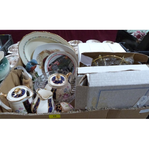 29 - A Langley Ware jardiniere, a pair of smaller jardinieres and two boxes of miscellaneous ceramics