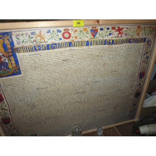 50 - A framed print of the Elizabeth I Hereford Charter