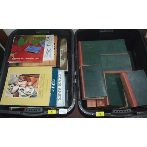 6 - Two boxes of books including Whitaker Almanacks 1920s - 1950s