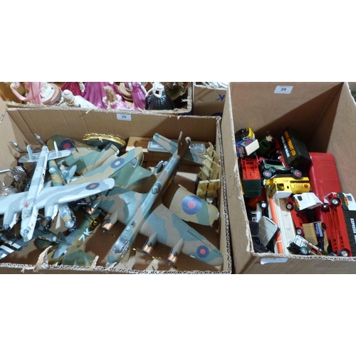 29 - Three boxes of metalware, diecast vehicles and Airfix aircraft