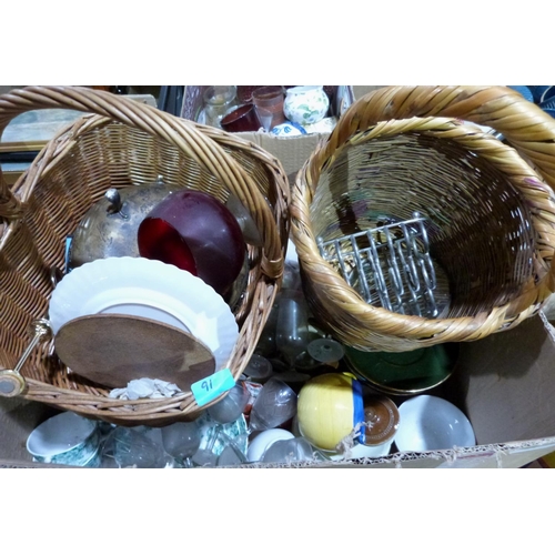 91 - Five boxes of ceramics and glassware