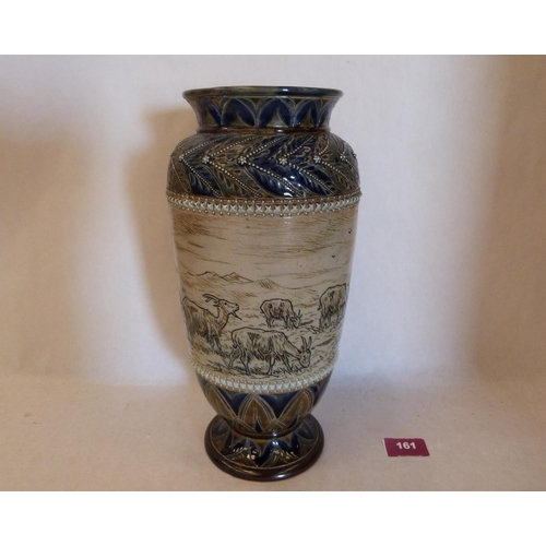 161 - A Hannah Barlow for Doulton Lambeth vase, with continuous incised decoration of goats grazing in a l... 