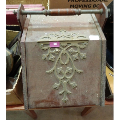 25 - A Victorian brass applied coal scuttle