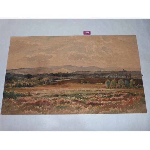 272 - EDWIN HARRIS. BRITISH 20TH CENTURY An extensive landscape. Watercolour 16' x 26½'. Unframed. Signed ... 