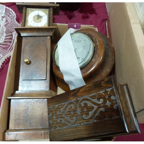 3 - A barometer, miniature longcase clock and a musical box