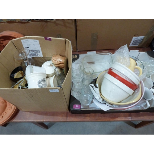 33 - Four boxes of ceramics and glassware