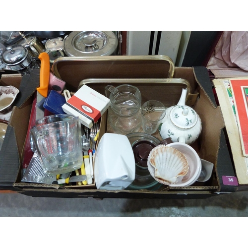 35 - Three boxes of ceramics, glass and kitchenalia