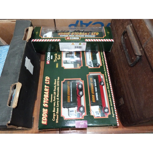 44 - A Corgi Eddie Stobart truck set and a signed boxed curtainside trailer