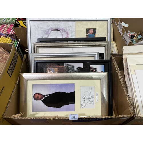 58 - A collection of signed framed photographs, T.V. personalities etc.
