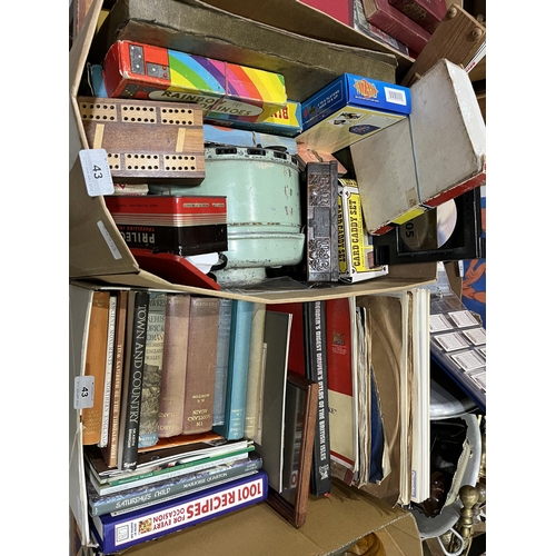 43 - Two boxes of games, books, records and sundries