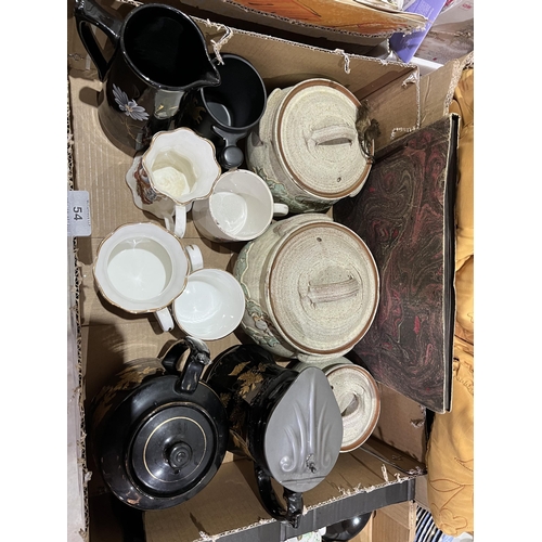 54 - A box of ceramics with an early 20th century photograph album