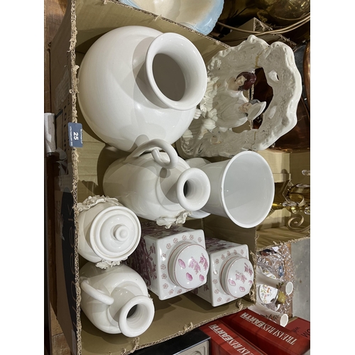 25 - A washstand jug and bowl with a box of ceramics