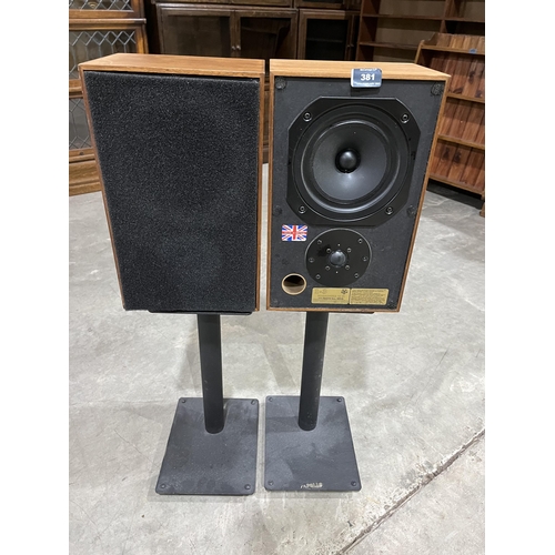 381 - A pair of Yorkshire Hi Fi 1-3 bookshelf speakers. 14½' high. Not tested. Lot includes a pair of meta... 