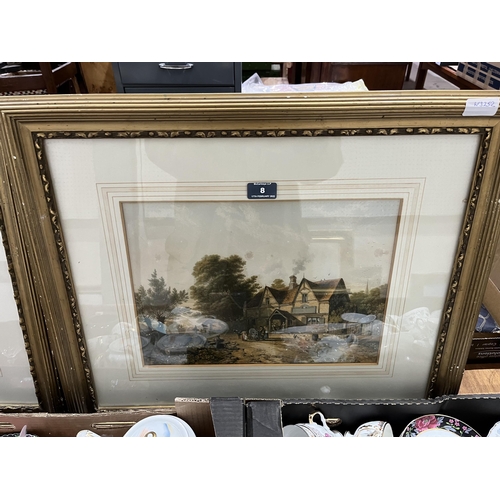 8 - A pair of gilt framed lithographs, summer and winter rural scenes. 10½' x 14½'