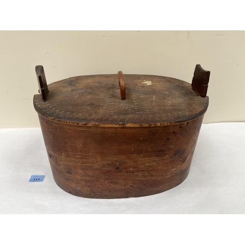 111 - A 19th century Scandinavian treen bridal box, the lid with indented geometric decoration. 16½' wide