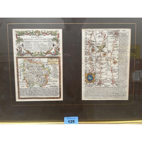 129 - Owen Bowen c.1720 Two maps, Herefordshire, Ludlow etc. Double glazed single framed. Each map 7¼' x 5... 