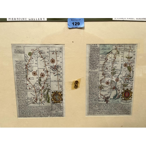 129 - Owen Bowen c.1720 Two maps, Herefordshire, Ludlow etc. Double glazed single framed. Each map 7¼' x 5... 