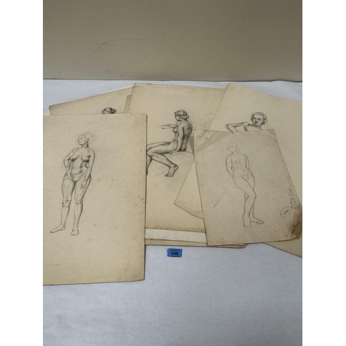 130 - A collection of pencil life drawings, Hatherley School of Art (14). one inscribed Ieuan McNab