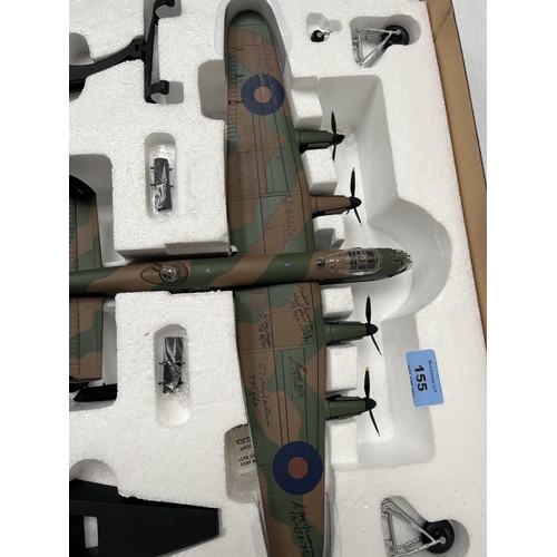 155 - A boxed Corgi 1:72 scale diecast Auro Lancaster bomber, signed by the crew members of Bomber Command... 