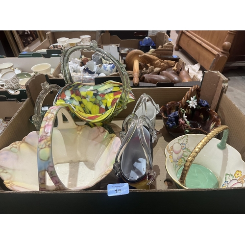 16 - A box of ceramics and glass baskets