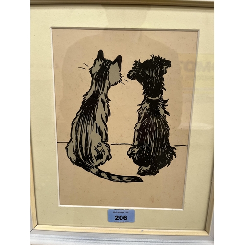 206 - AFTER CECIL ALDIN. BRITISH 1870-1935 Dog and cat study. Print on paper 9' x 7'