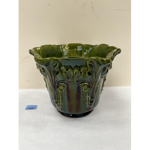 222 - A Victorian Bretby jardiniere in a lustrous green glaze. 8' high