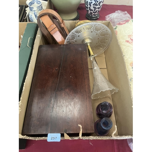 257 - A 19th century rosewood writing slope; a table centrepiece etc.