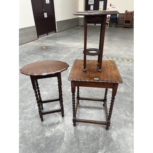 371 - Two oak occasional tables on barleytwist legs and another (3)