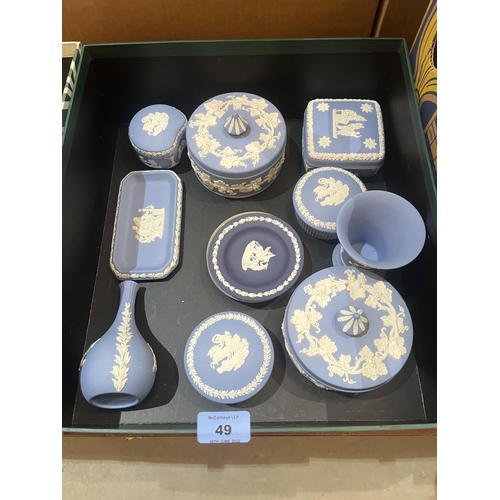 49 - A box of Wedgwood blue jasparware ceramics