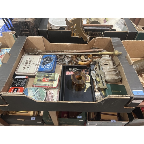 68 - A box of metalware and sundries