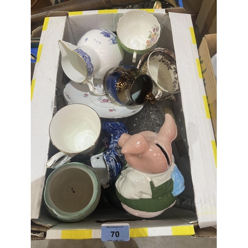 70 - Four boxes of ceramics and glassware