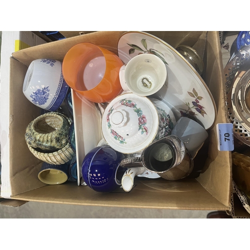 70 - Four boxes of ceramics and glassware